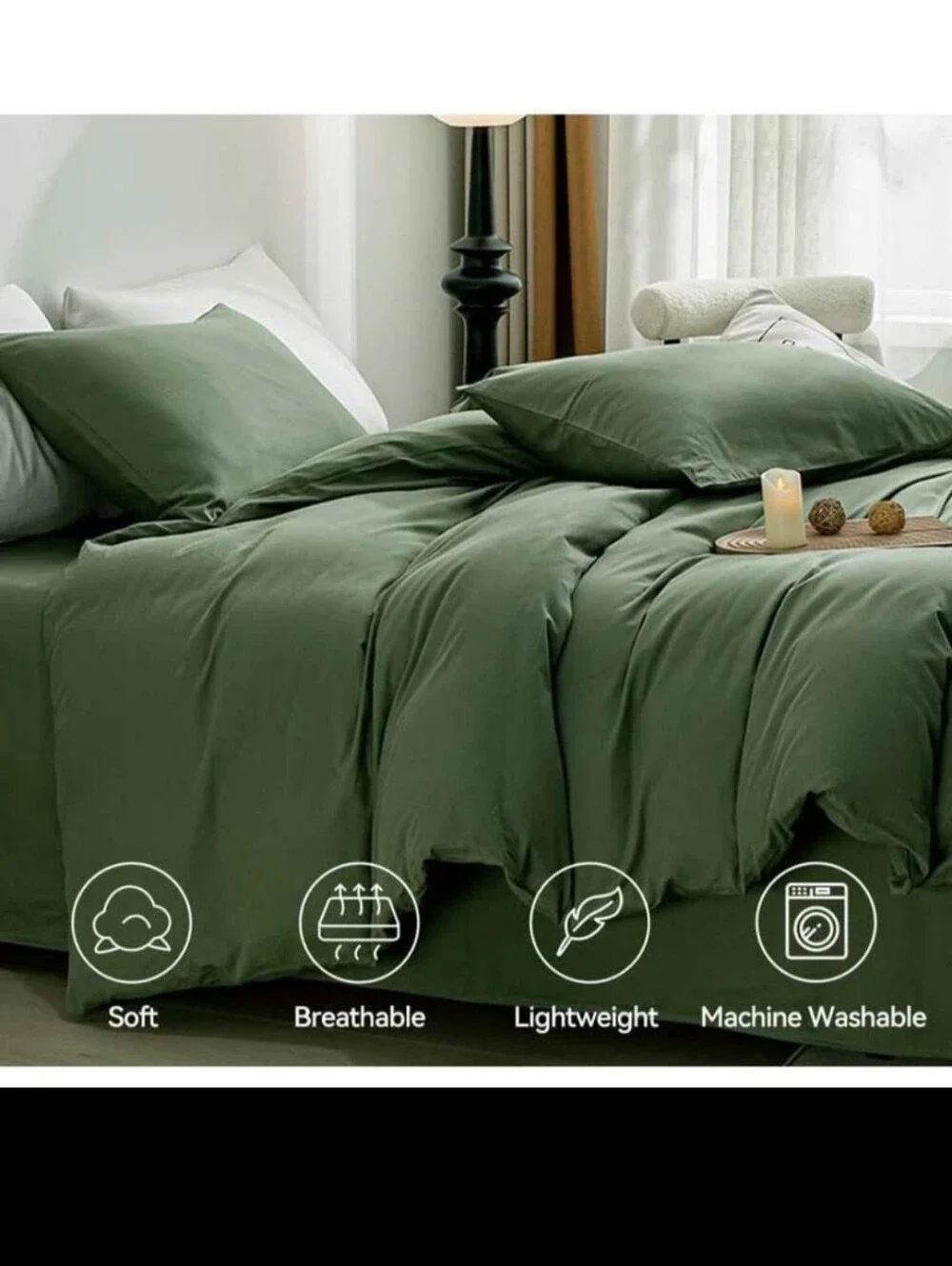 Green Duvet Cover Full Size - 100% Washed Cotton New